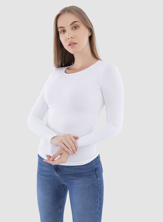 Carina - Classic Long Sleeve Slim Top White - Image 1