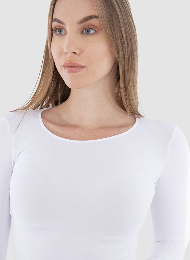 Carina - Classic Long Sleeve Slim Top White - Image 1