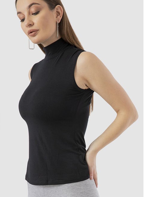High Neck Sleeveless Top Black