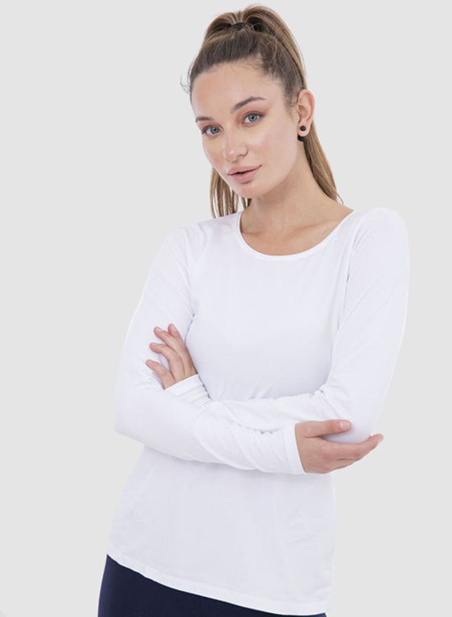 Carina Round Neck Long Sleeve Top White - Image 2