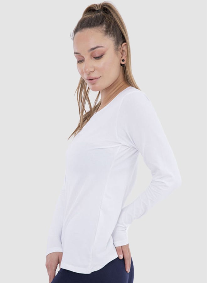 Carina Round Neck Long Sleeve Top White - Image 3