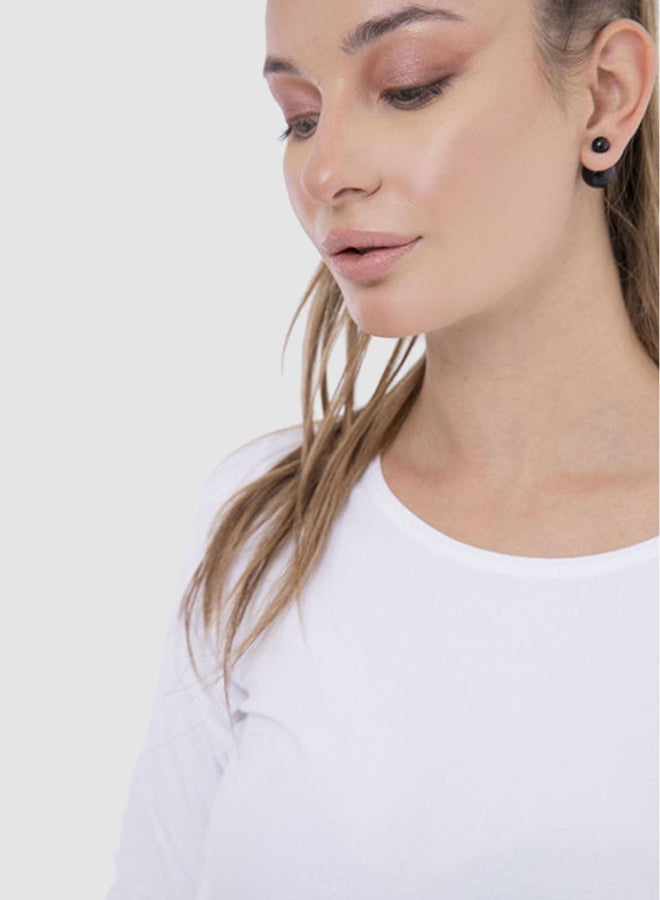 Carina Round Neck Long Sleeve Top White - Image 4