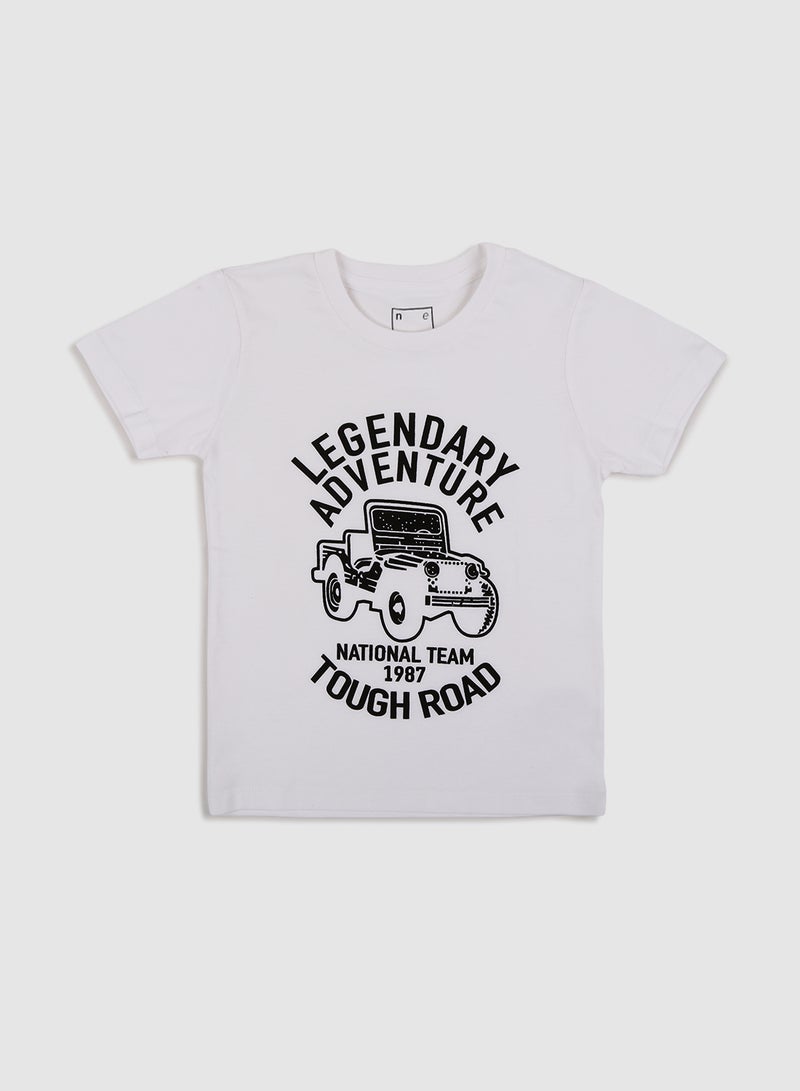 نيون  تيشيرت برقبة مستديرة مطبوع برسمة أبيض/ أسود - Image 1