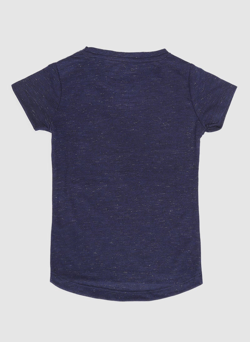 Neon Girls Crew Neck Short Sleeve T-Shirt Navy Blue/White  - Image 2