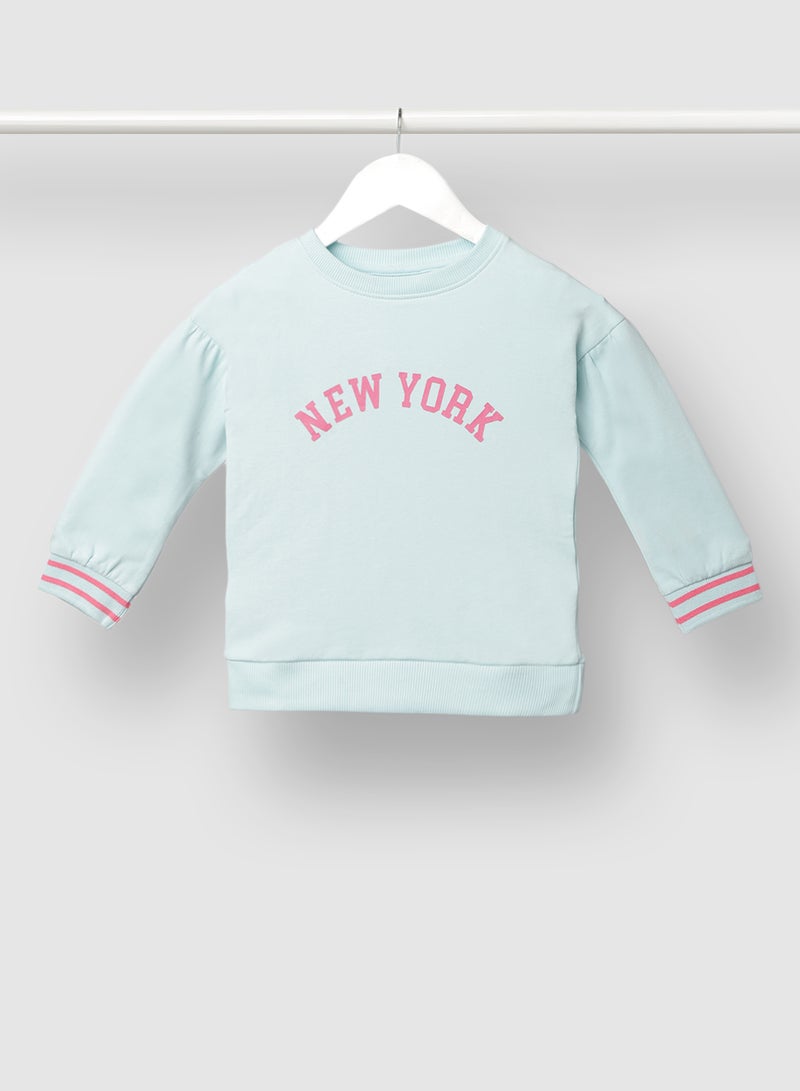 NEON - Stylish Teen Girls Printed Sweat Shirt Round Neck Light Blue - Image 1