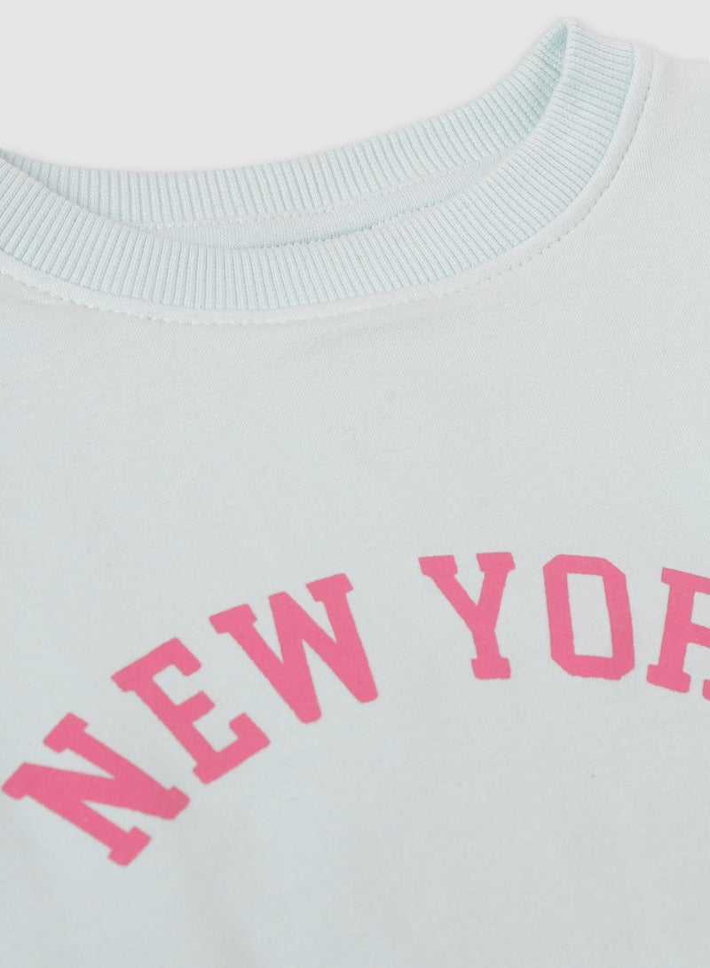 NEON - Stylish Teen Girls Printed Sweat Shirt Round Neck Light Blue - Image 1