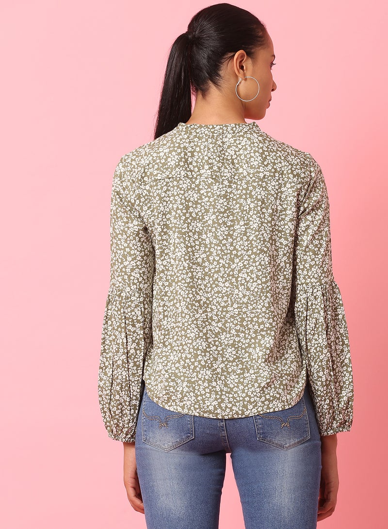 Aila Printed Casual Top Olive multicolor - Image 2