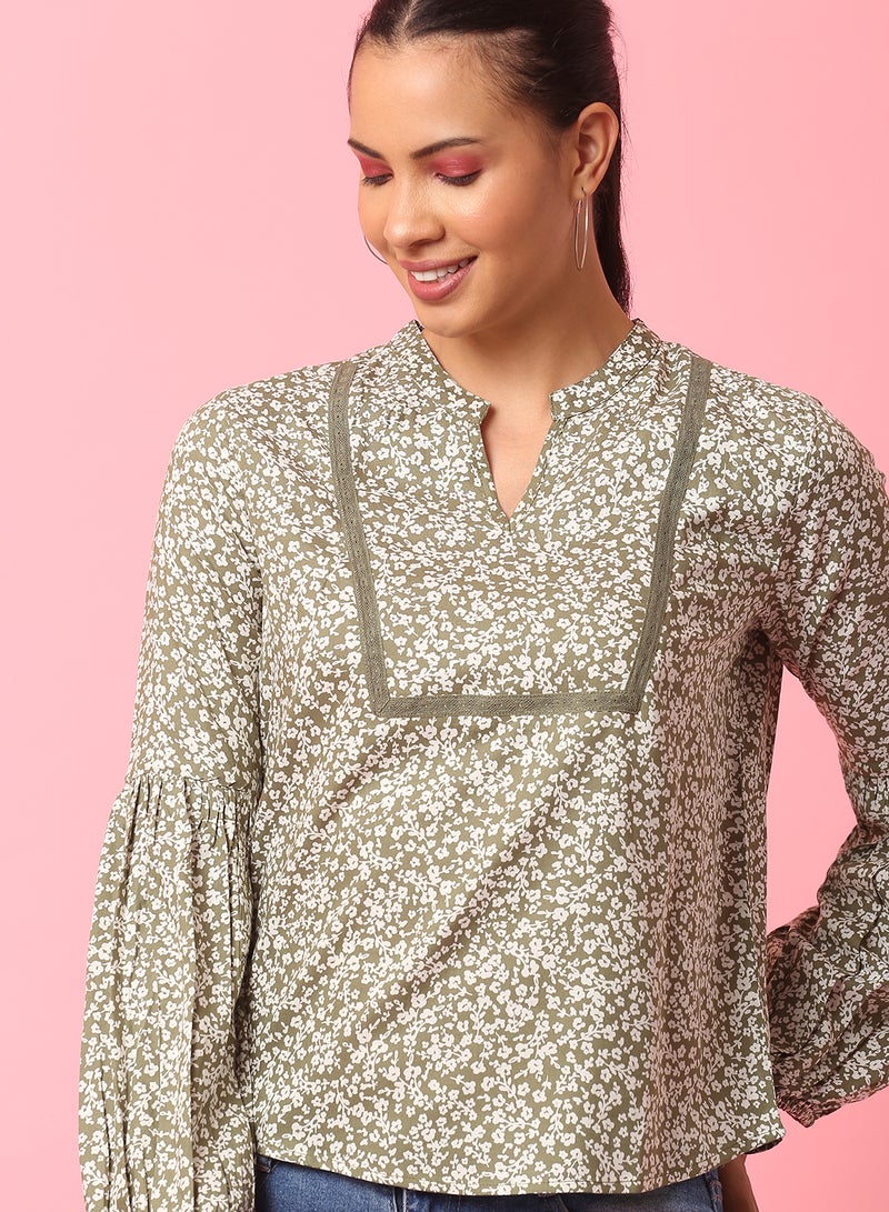 Aila Printed Casual Top Olive multicolor - Image 4