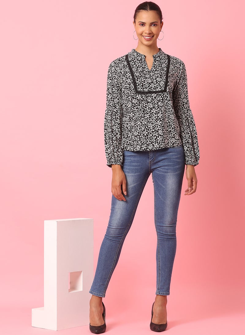 Aila Printed Casual Top black/white multicolor - Image 3