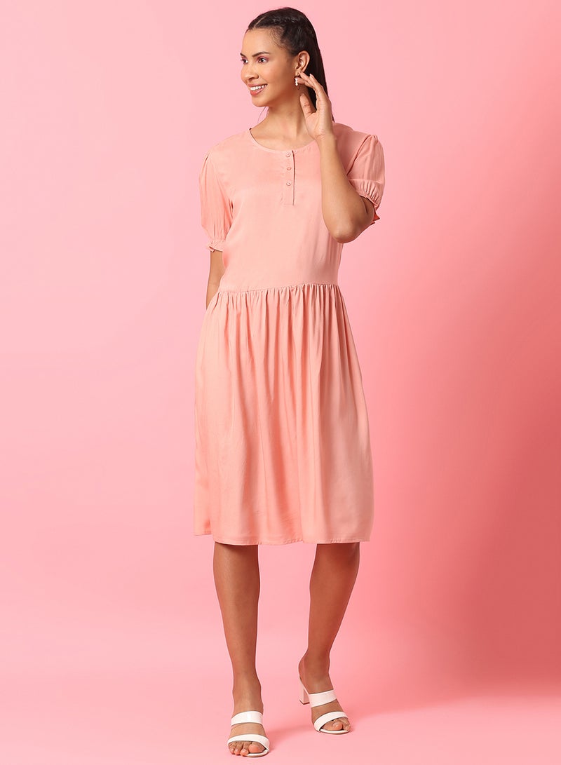 Aila Casual Knee Length Dress Pink - Image 1