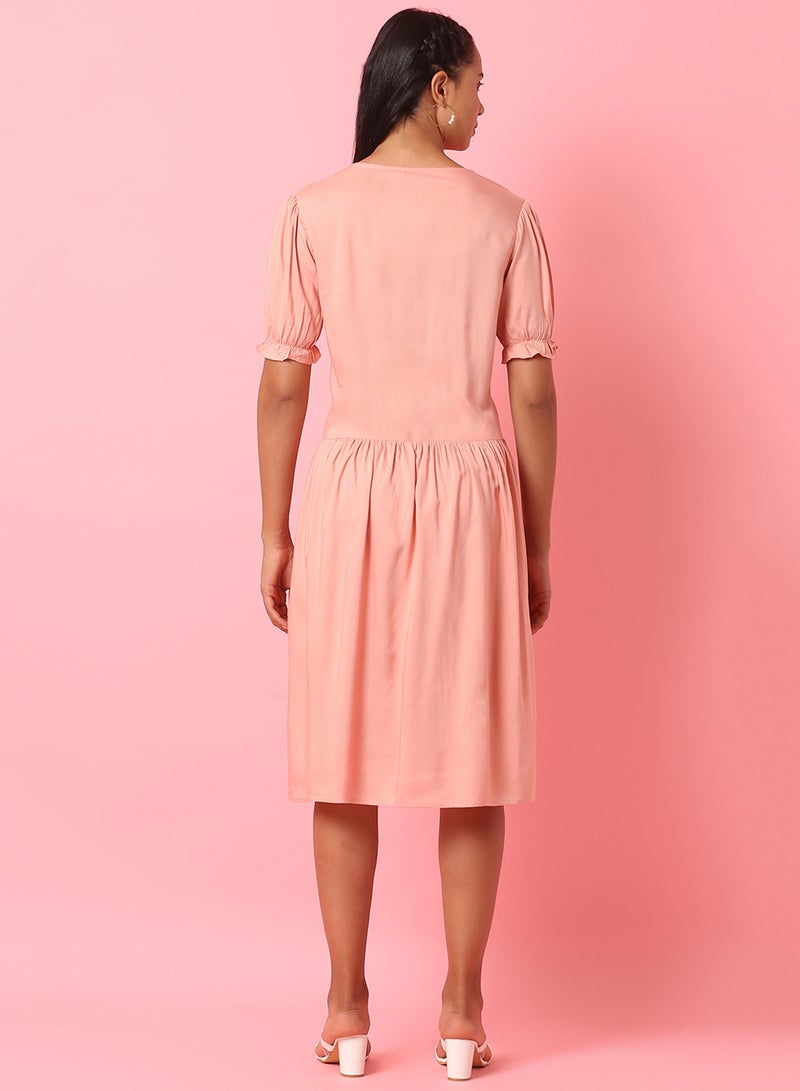 Aila Casual Knee Length Dress Pink - Image 2