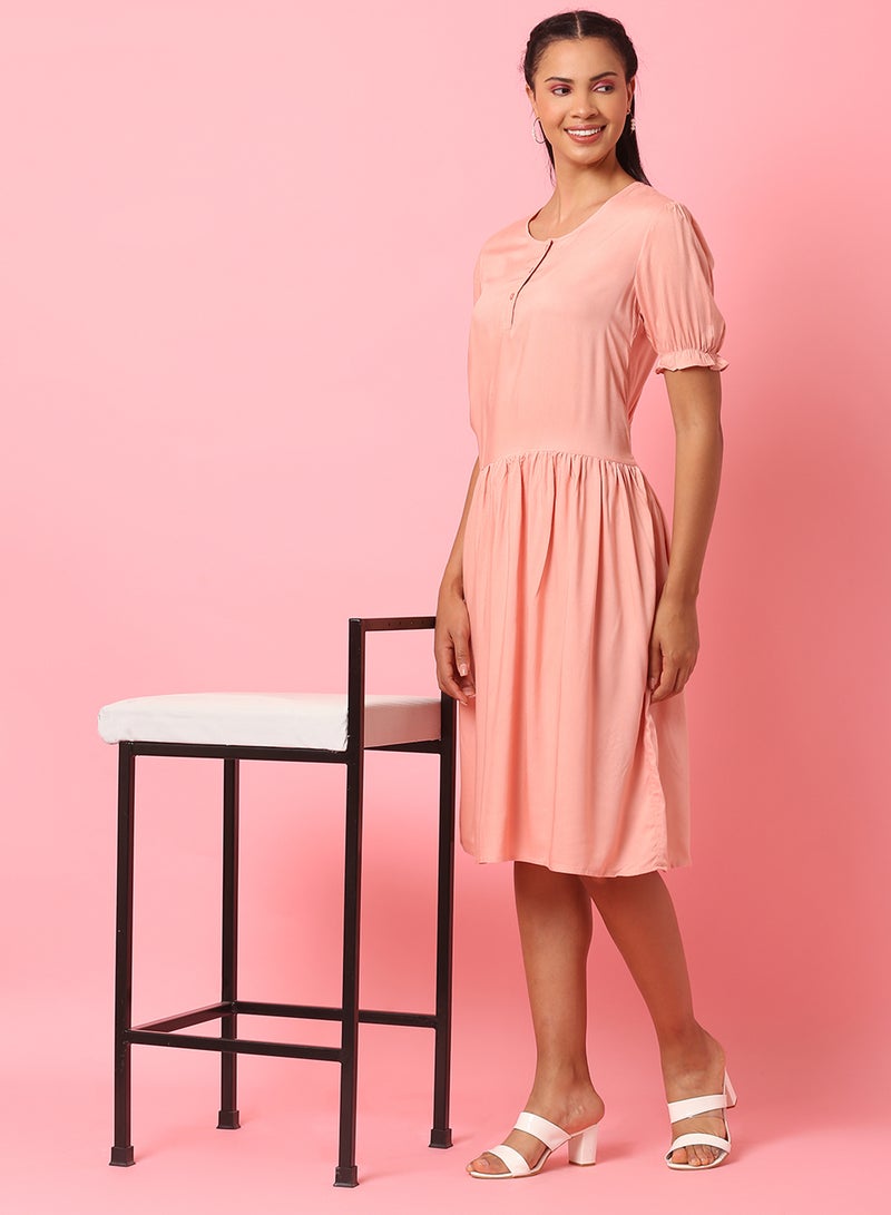 Aila Casual Knee Length Dress Pink - Image 3