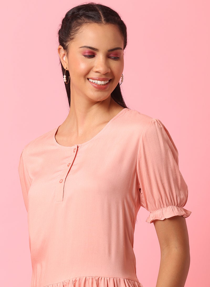 Aila Casual Knee Length Dress Pink - Image 4
