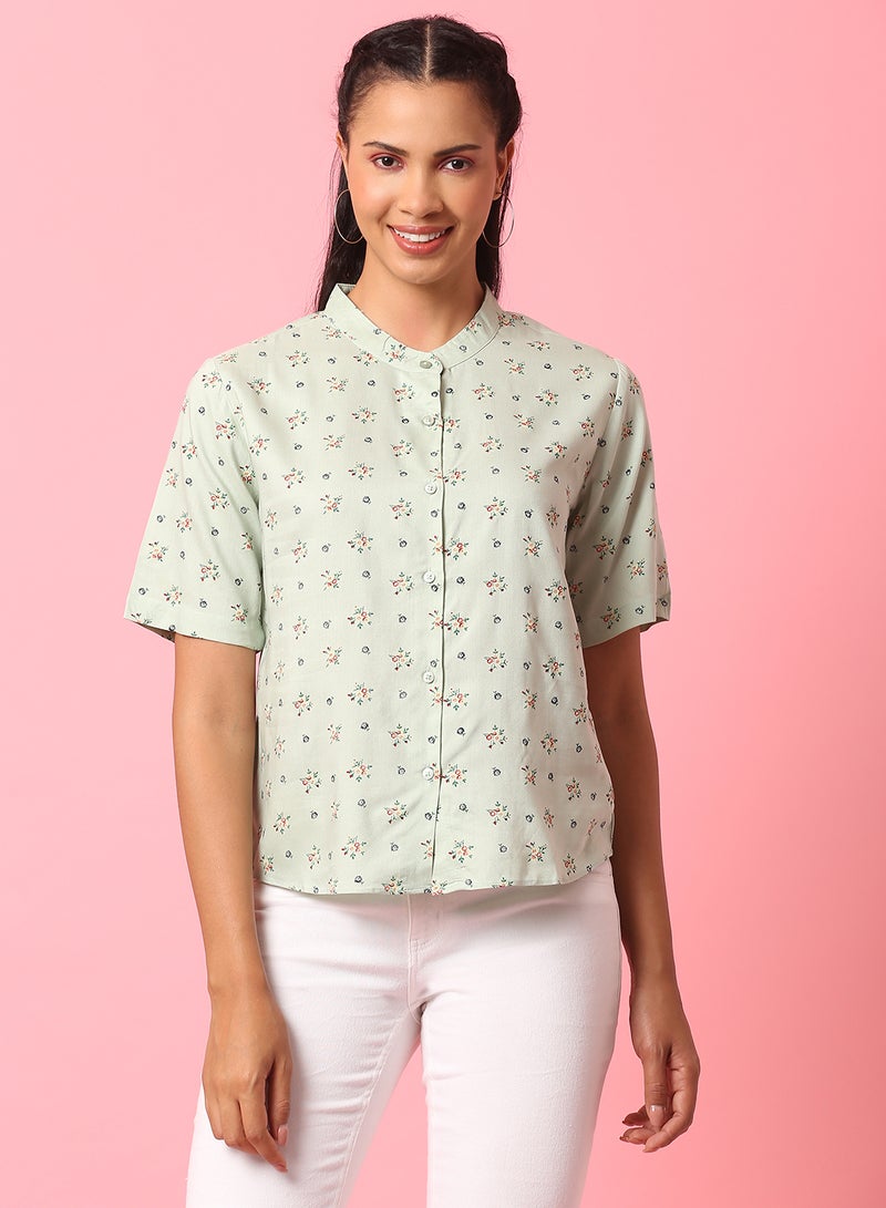 Aila - Fashionable Short Sleeve Shirt Light Green - Image 1