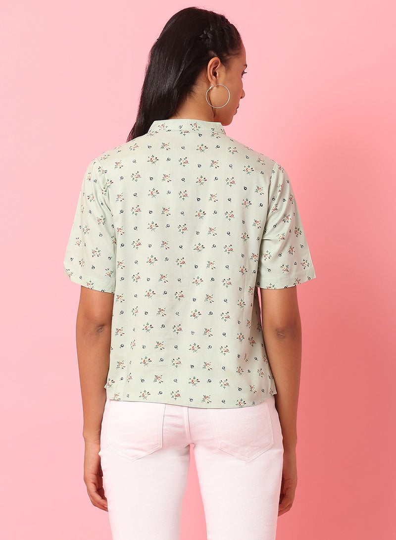 Aila - Fashionable Short Sleeve Shirt Light Green - Image 1
