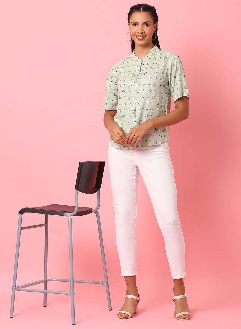 Aila - Fashionable Short Sleeve Shirt Light Green - Image 1