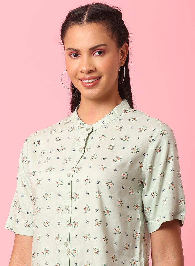 Aila - Fashionable Short Sleeve Shirt Light Green - Image 1