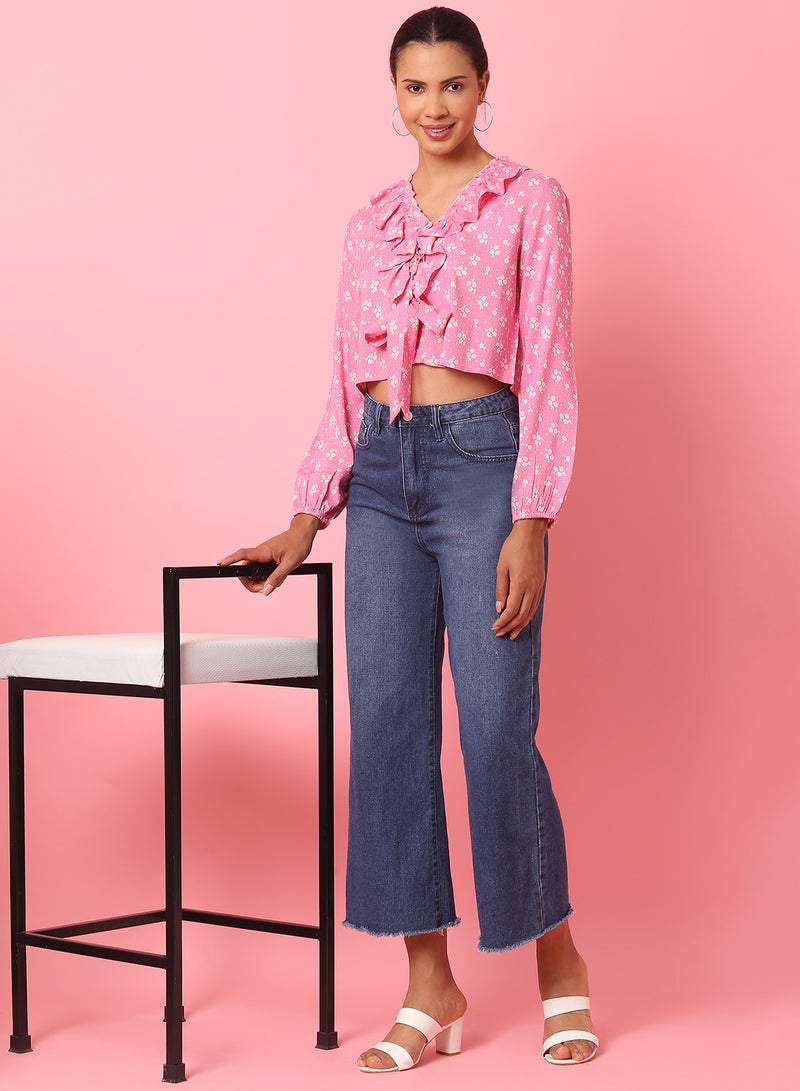 Aila - Casual Stylish Top Pink/White - Image 1