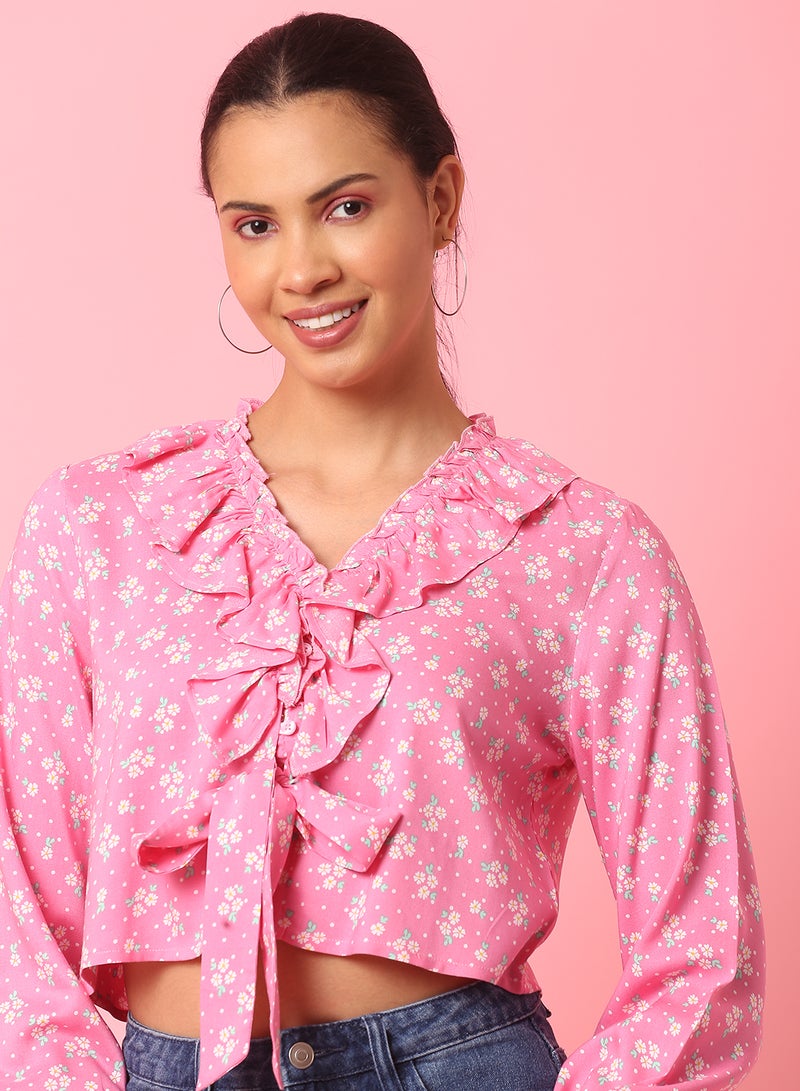Aila - Casual Stylish Top Pink/White - Image 1