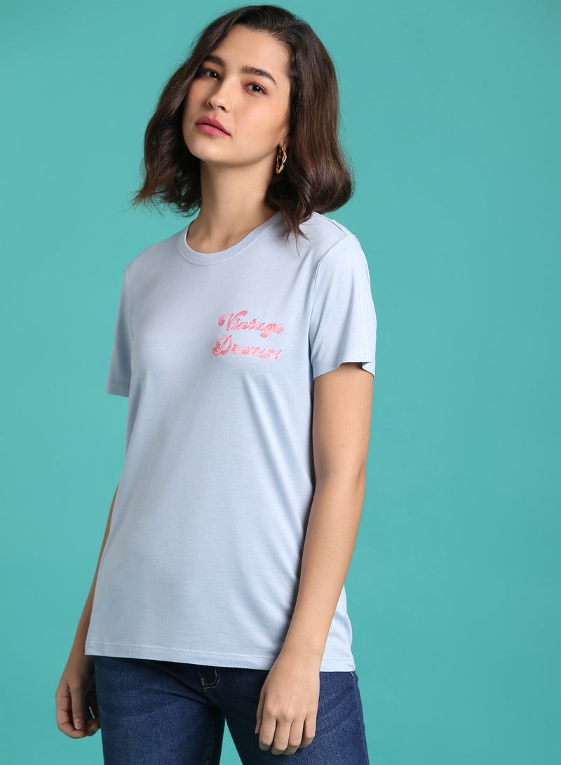 DRIP - Graphic Crew Neck T-Shirt Blue Fog - Image 1