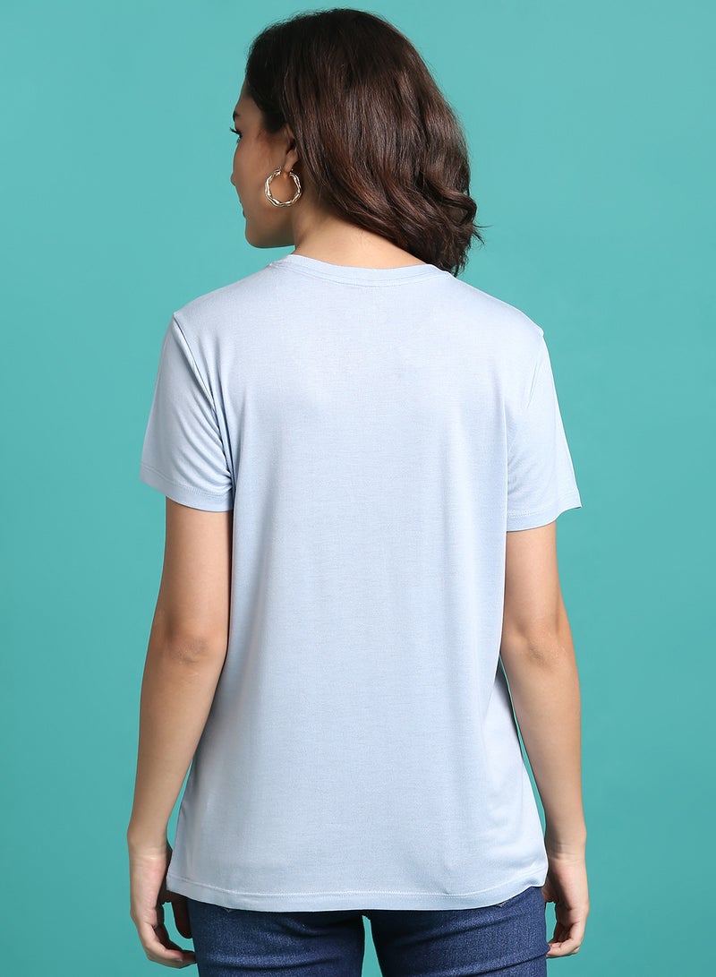 DRIP - Graphic Crew Neck T-Shirt Blue Fog - Image 1