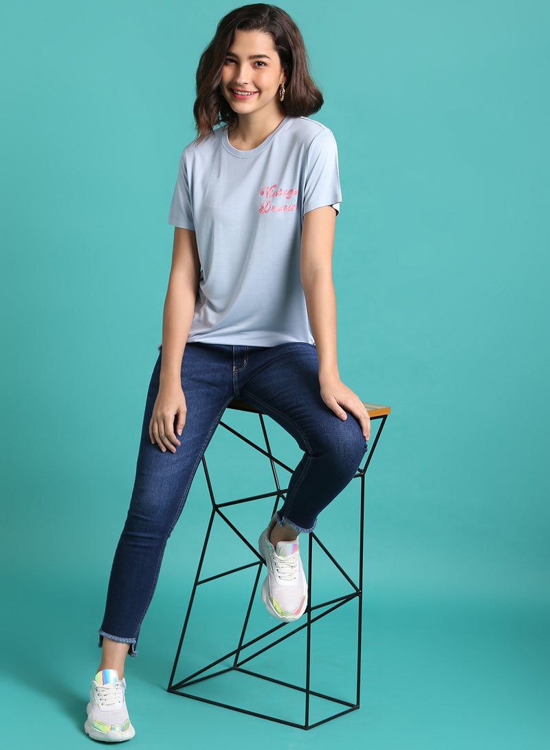 DRIP - Graphic Crew Neck T-Shirt Blue Fog - Image 1