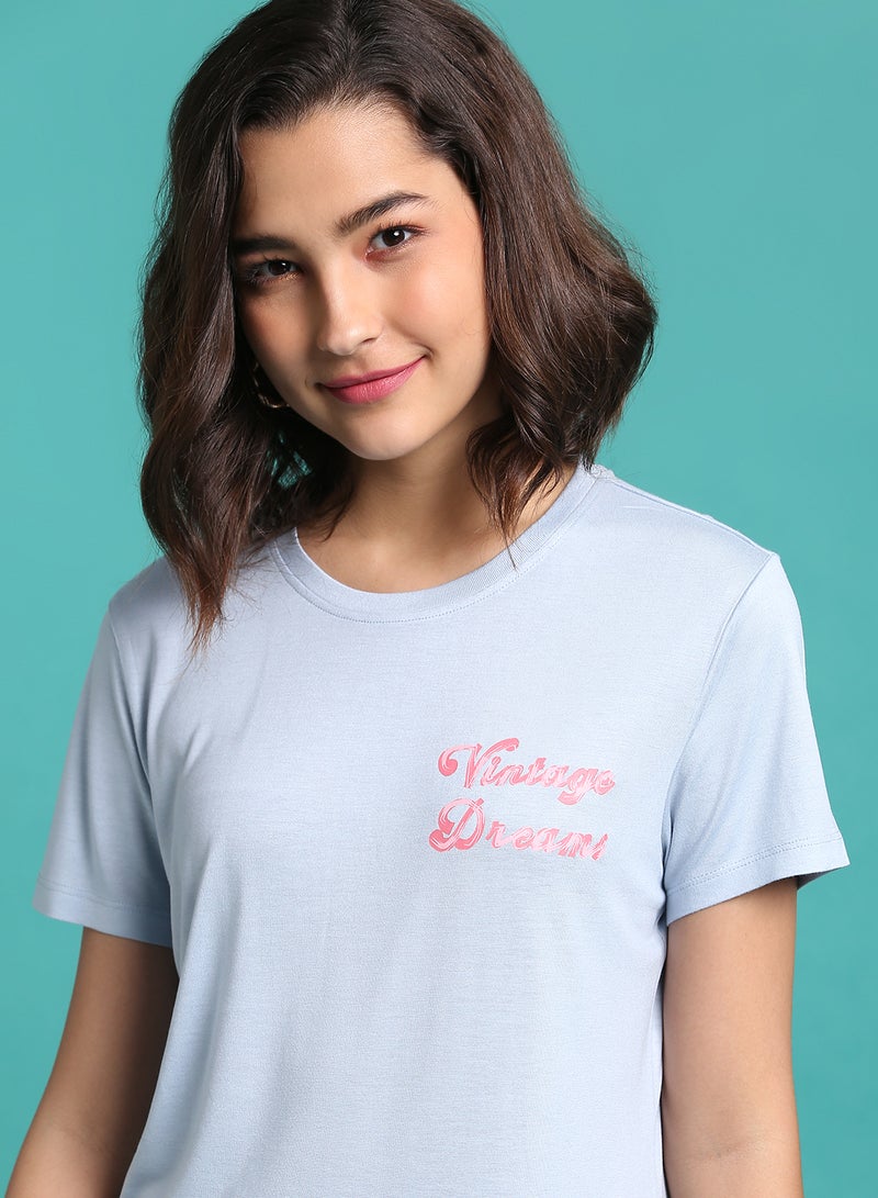 DRIP - Graphic Crew Neck T-Shirt Blue Fog - Image 1