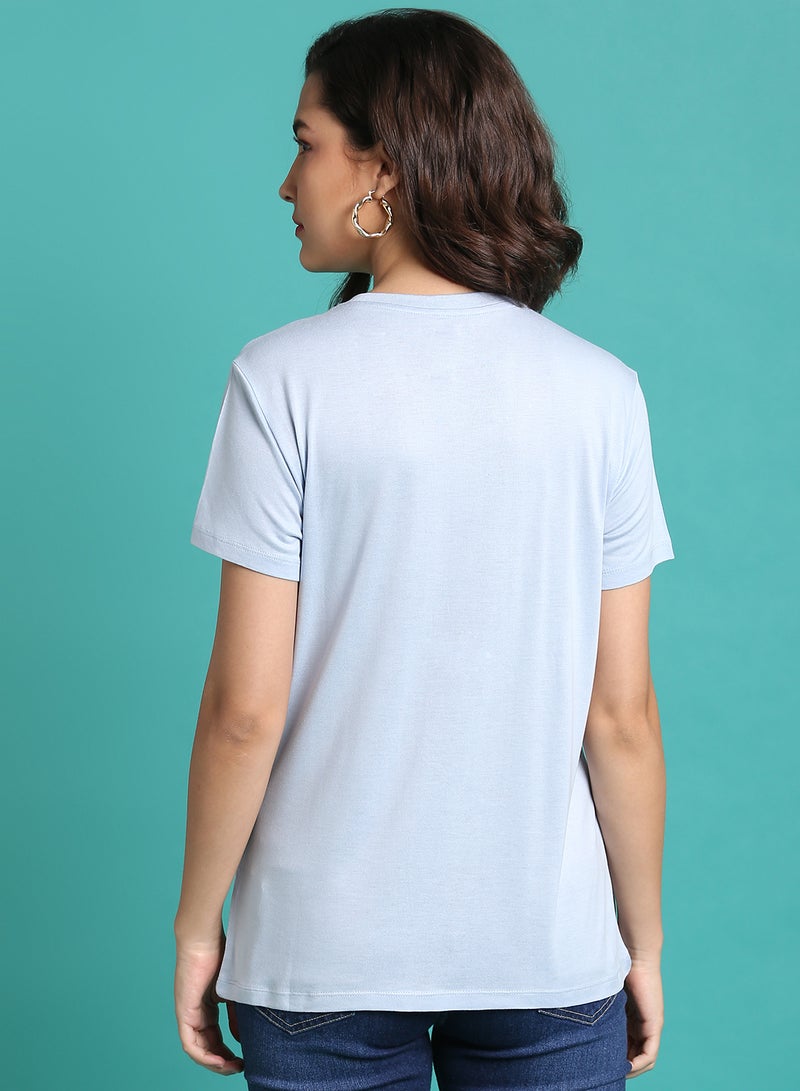 DRIP - Graphic Crew Neck T-Shirt Blue Fog - Image 1
