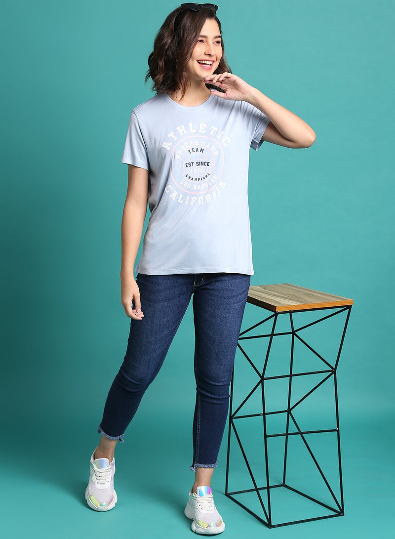DRIP - Graphic Crew Neck T-Shirt Blue Fog - Image 1