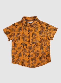 Baby Boys Collar Neck Short Sleeve Shirt Animal Print Multicolour