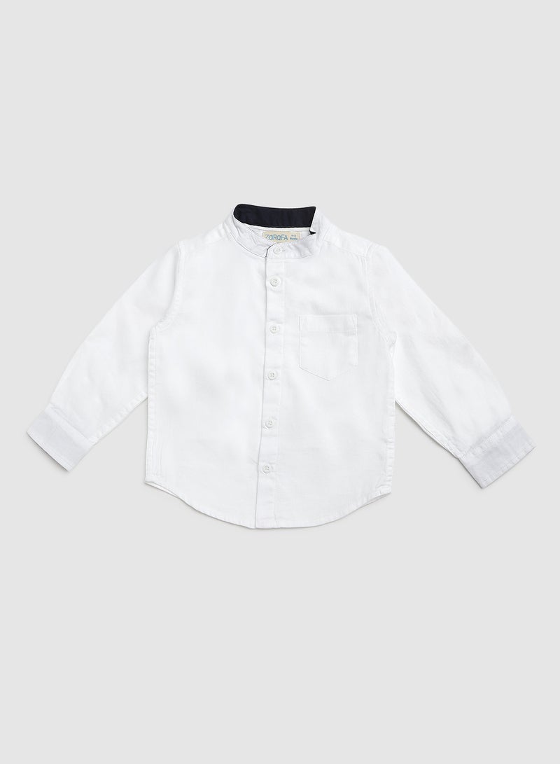 Solid Pattern Pocket Detail Shirt Ivory White