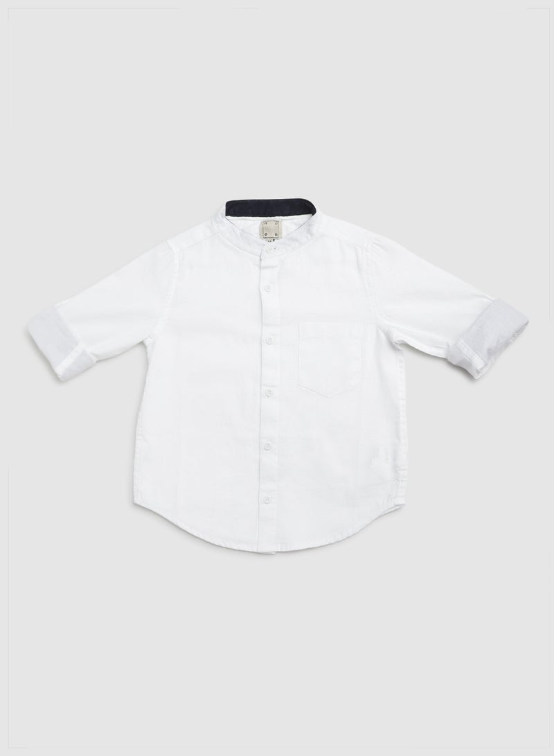 Solid Pattern Pocket Detail Shirt Ivory White