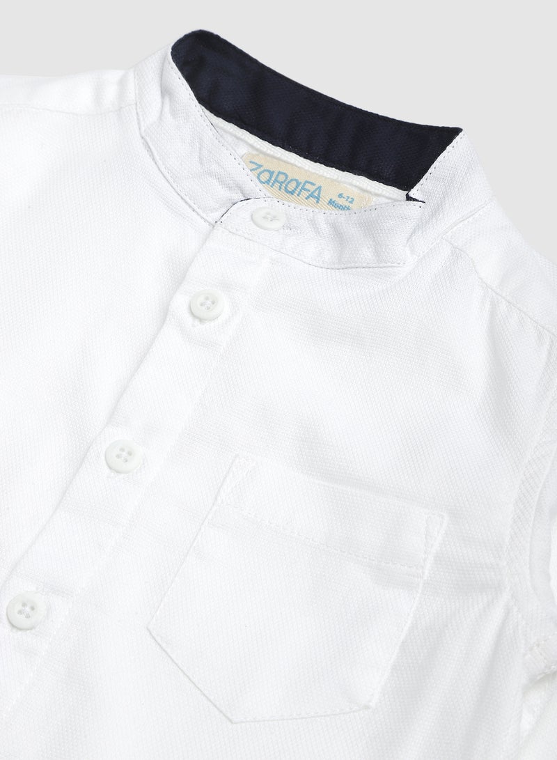 Solid Pattern Pocket Detail Shirt Ivory White
