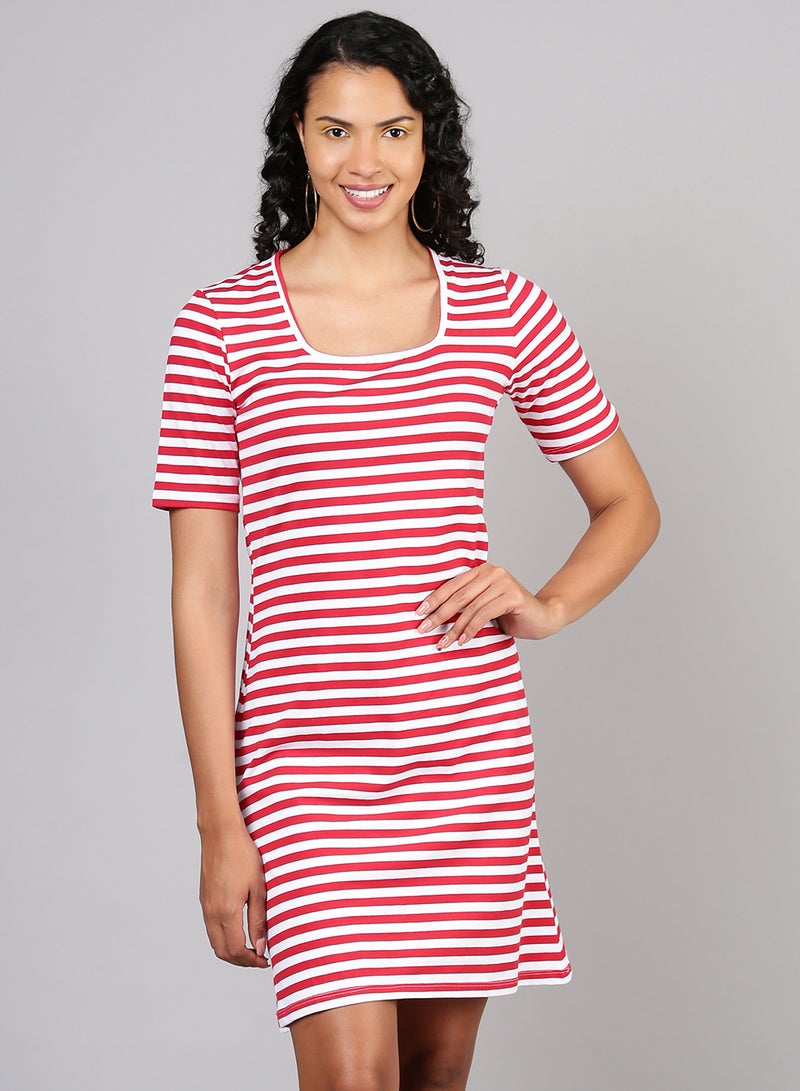 Aila Stylish Mini Dress Red/White  - Image 1