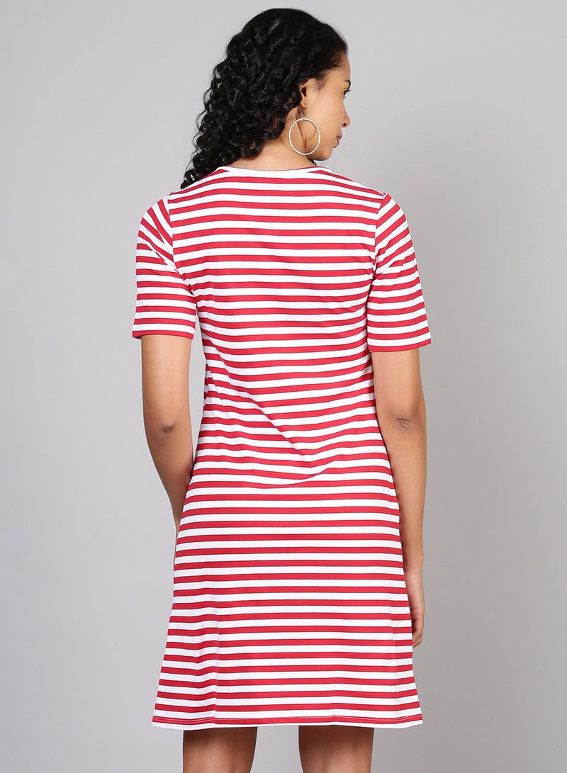 Aila Stylish Mini Dress Red/White  - Image 2