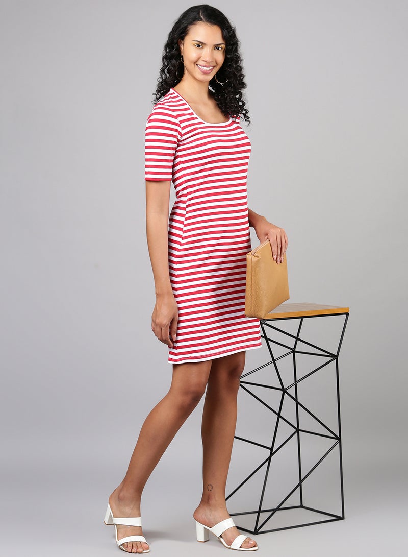 Aila Stylish Mini Dress Red/White  - Image 3