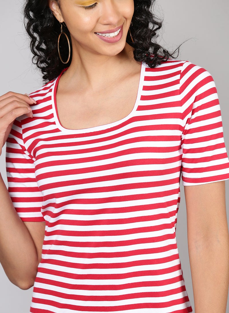 Aila Stylish Mini Dress Red/White  - Image 4