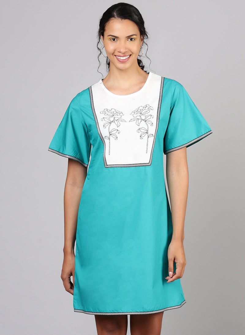 Aila Fashionable Casual Dress Green/White  - Image 1
