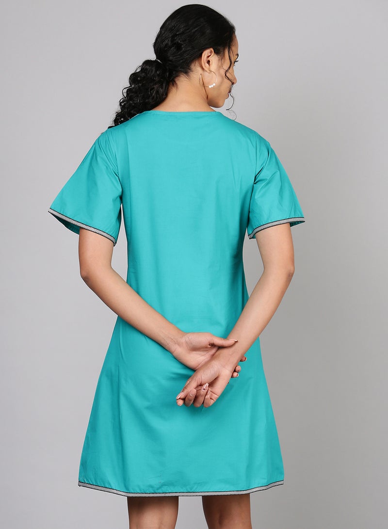 Aila Fashionable Casual Dress Green/White  - Image 2