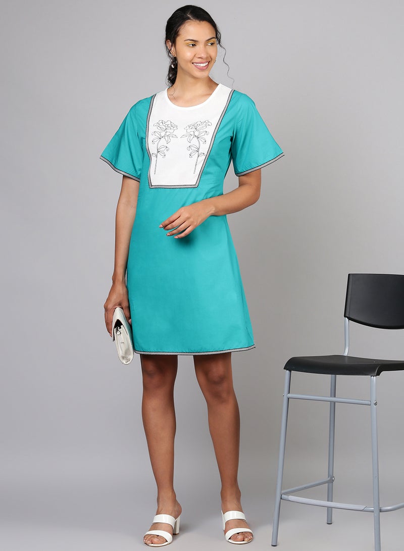 Aila Fashionable Casual Dress Green/White  - Image 3