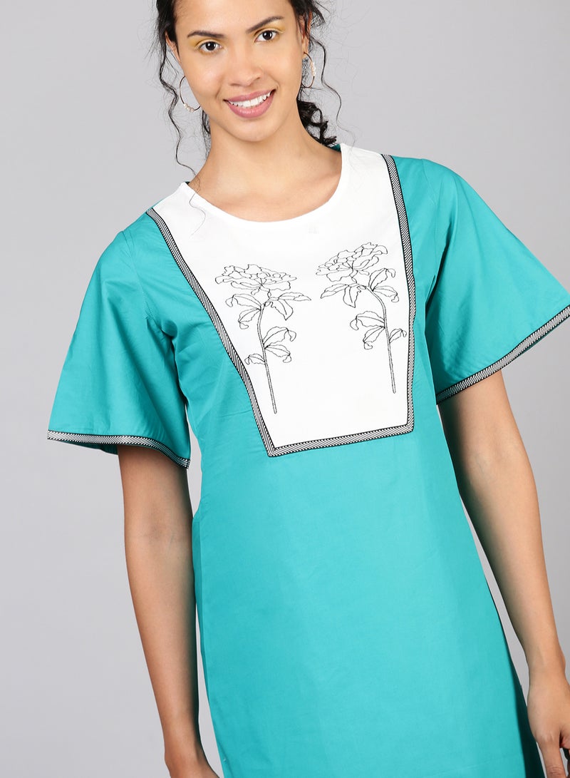 Aila Fashionable Casual Dress Green/White  - Image 4