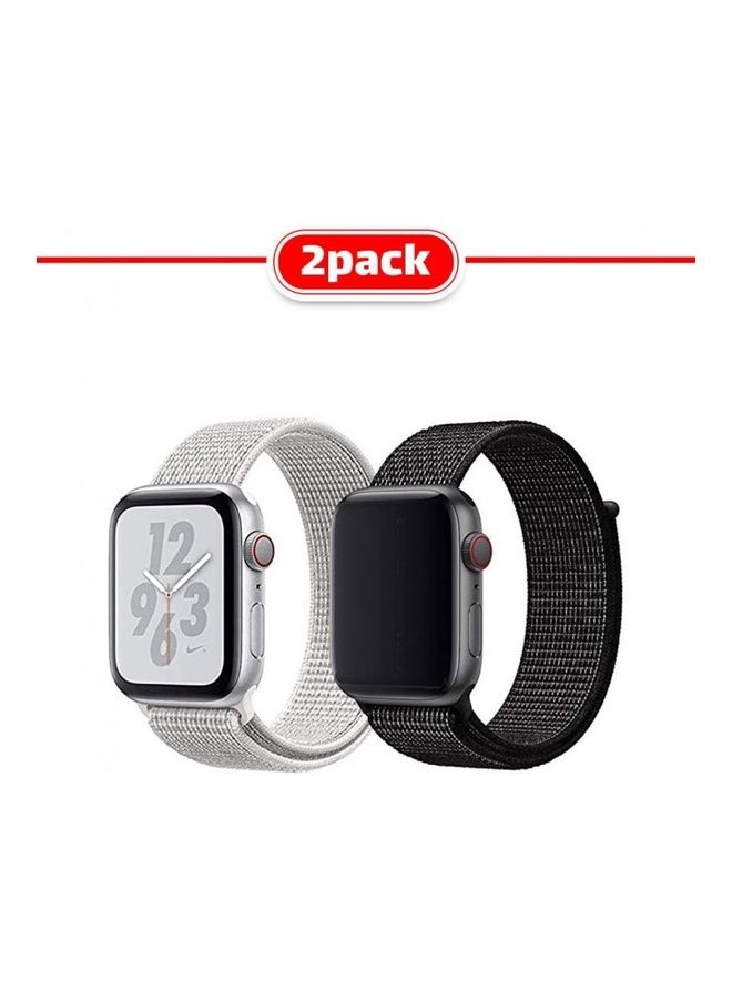 MARGOUN - 2-Pack Nylon Sport Loop Strap Band for Apple Watch 42/44mm Black/White - Image 1