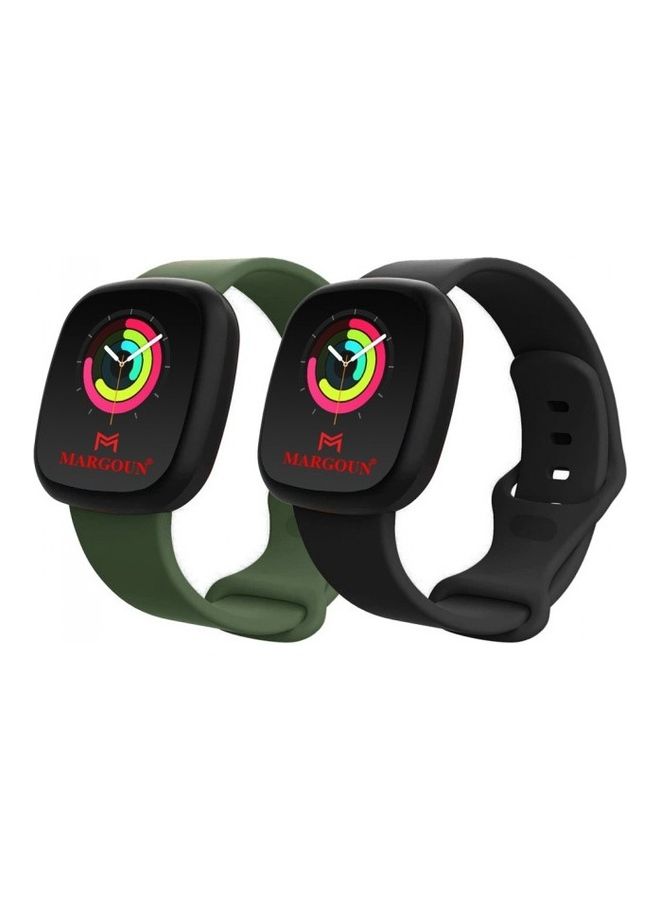 MARGOUN 2-Pack Replacement Silicone Band Fitbit Versa 3/Sense Smart Watch Black/Green - Image 1
