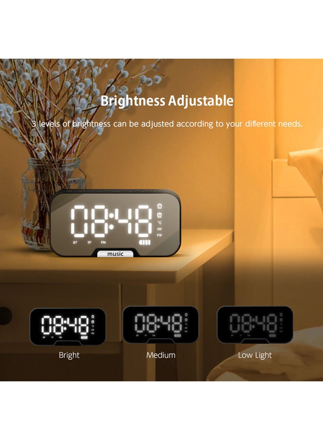 Digital Mirror Surface Alarm Clock with BT Speaker And FM RadioHome Red 13.9 x 4.5 x 6.8cm - Image 4