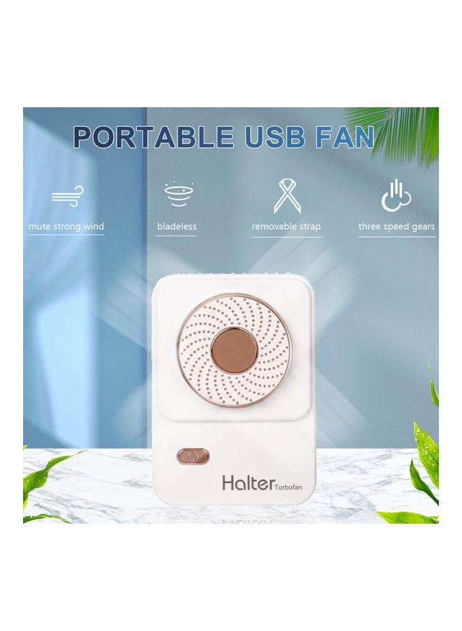مروحة صغيرة محمولة بدون شفرات مزودة بثلاث سرعات ومنفذ USB للشحن مع بحزام S4-3200 أبيض/ذهبي  - Image 2