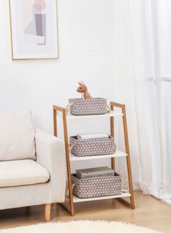لوازم طقم سلال تخزين بطبعة نجوم، من 3 قطع أبيض/بني 35x25x16سم  - Image 3