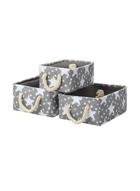 3-Piece Storage Basket Set With Printed Stars Grey/White 40x30x20cm