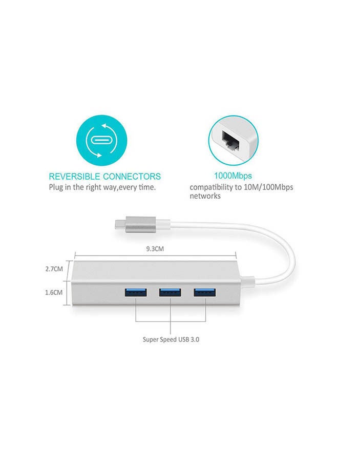 Generic Adapters Type-C To 3 Port Usb & J45 White  - Image 2