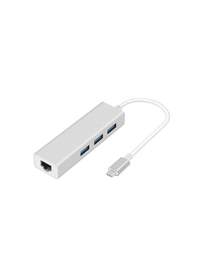 Generic Adapters Type-C To 3 Port Usb & J45 White  - Image 1