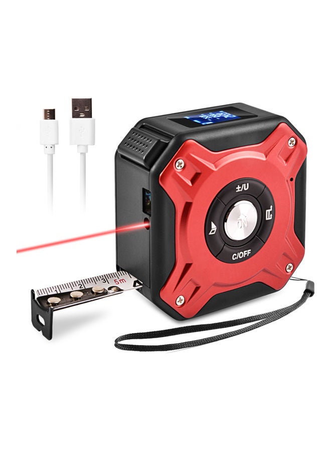 2-In-1 Handheld Electronic Infrared Rangefinder Tape Measure With LCD Display Black/Red  - Image 1
